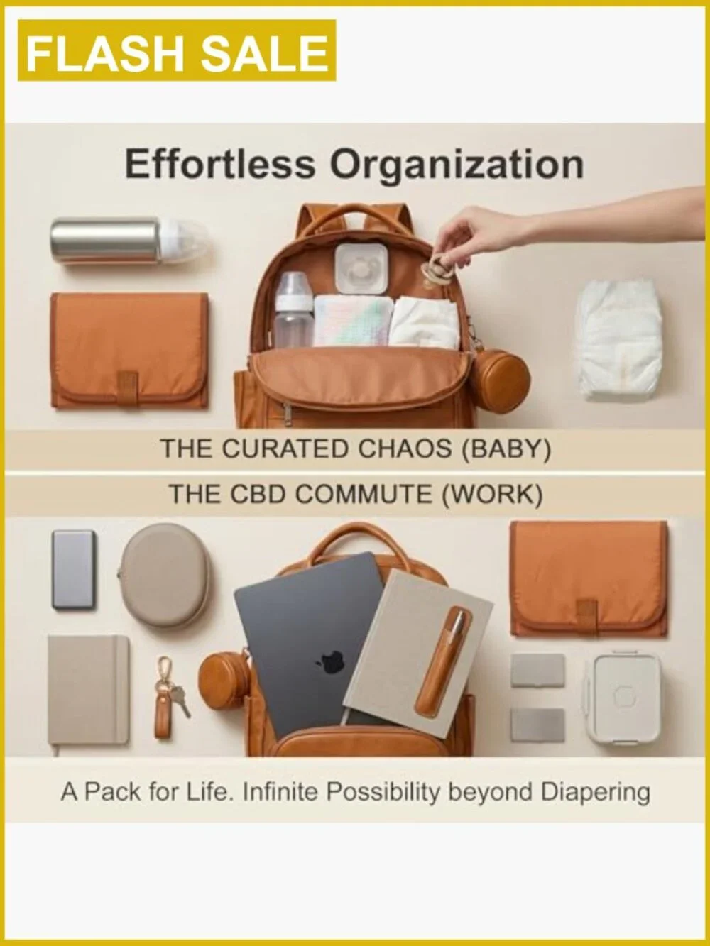 35L Vegan Leather Diaper Bag Backpack with Changing Pad - 20 Pockets, Laptop